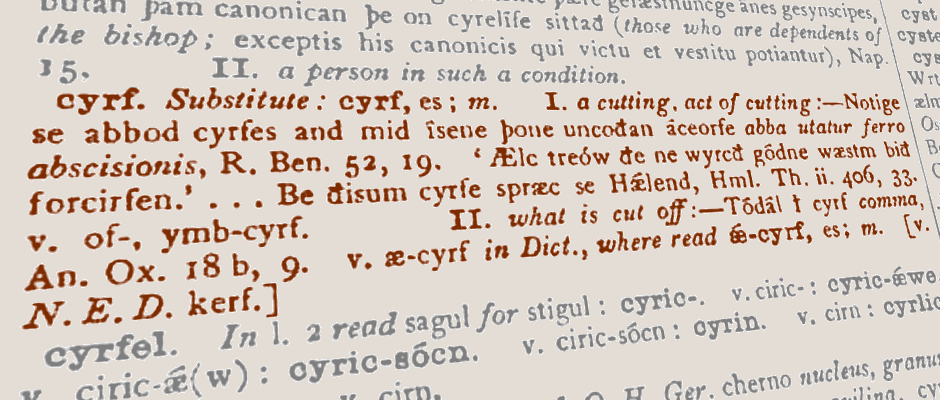 „cyrfer“ (walisisch) = Schnitzer